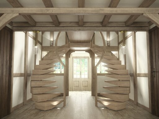 Wooden cantilever staircases: Anaconda, England