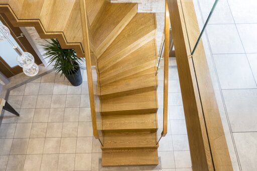 Wooden folded-plate staircase, Burnley, England