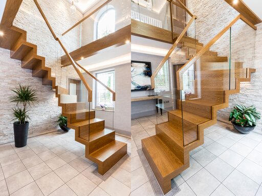 Wooden folded-plate staircase, Burnley, England