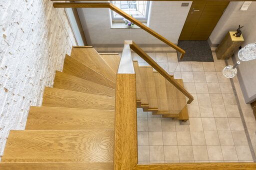 Wooden folded-plate staircase, Burnley, England